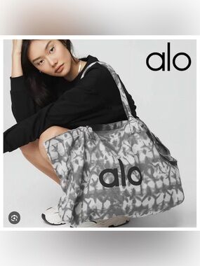 ALO Gray Tie-Dye Canvas Tote Bag